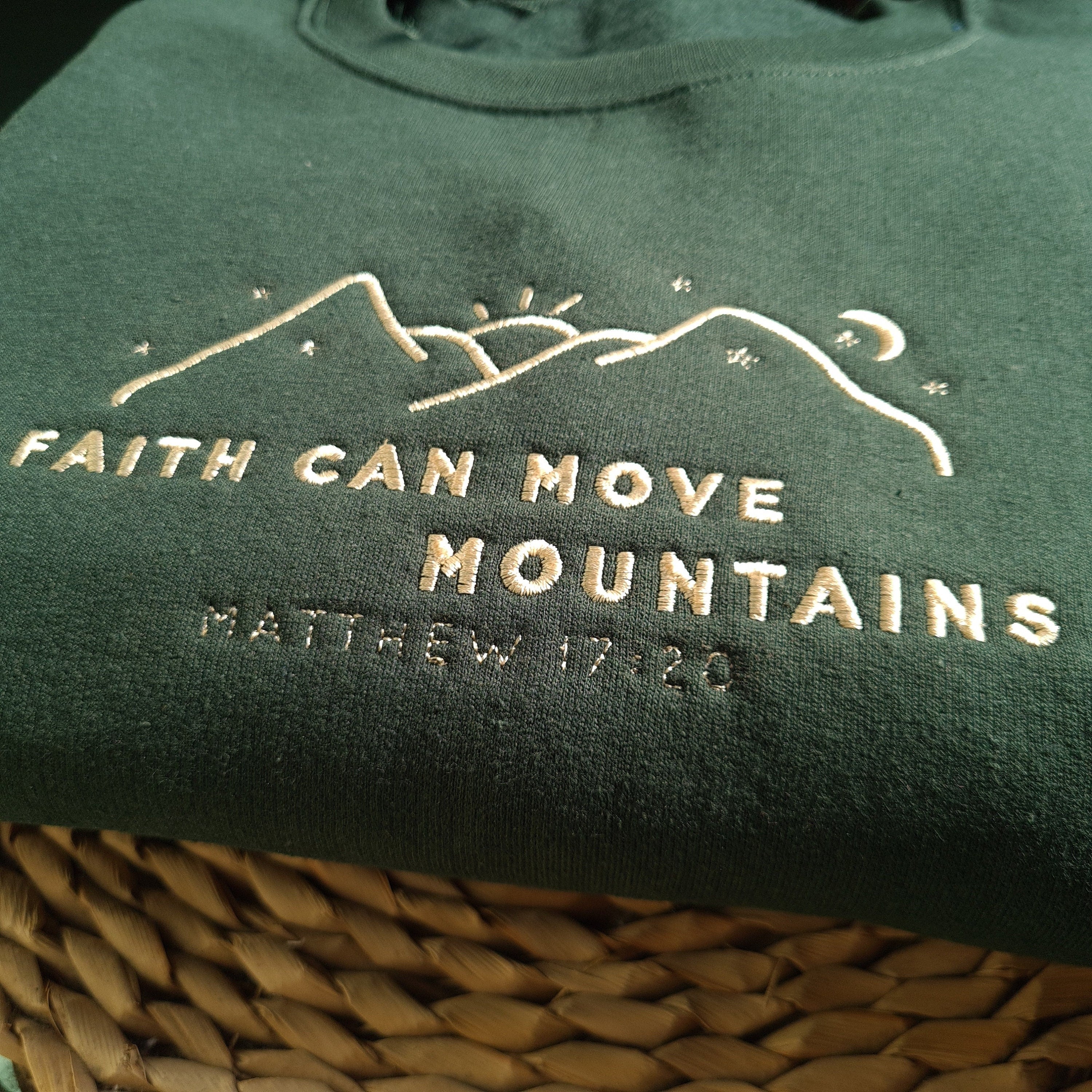 Embroidered 'Faith Can Move Mountains' Christian Sweatshirt, Christian Embroidered Clothing, Bible Verse Hoodie, Christian Gift, Gift for Her